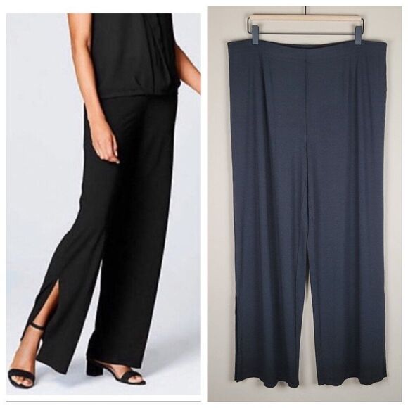 J. Jill Wide Leg Split Hem Stretch Lightweight Rayon Pull On Pants Black Size L - Picture 1 of 11